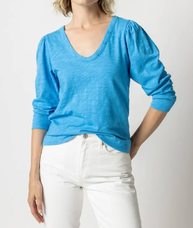 3/4 Sleeve Button U Neck Top In Dutch