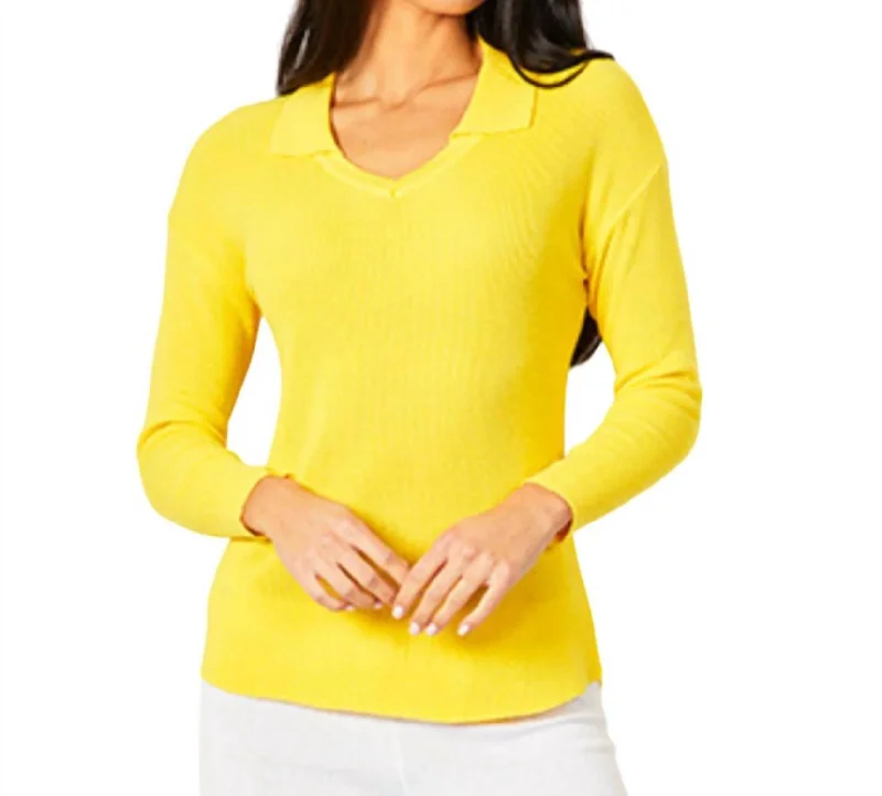 Collared V-Neck Top In Lemon