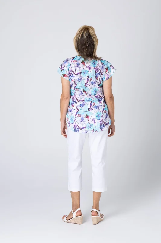 Crystal Print Short Sleeve Non-Crush Jacquard Cotton Top