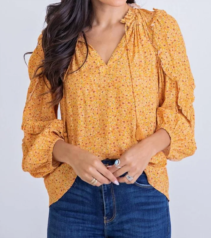 Daisy V-Neck Top In Mustard