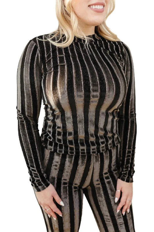 Glitter Velvet Top In Black/white Stripes