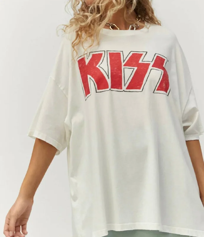 Kiss Glitter Logo Tee In Vintage White