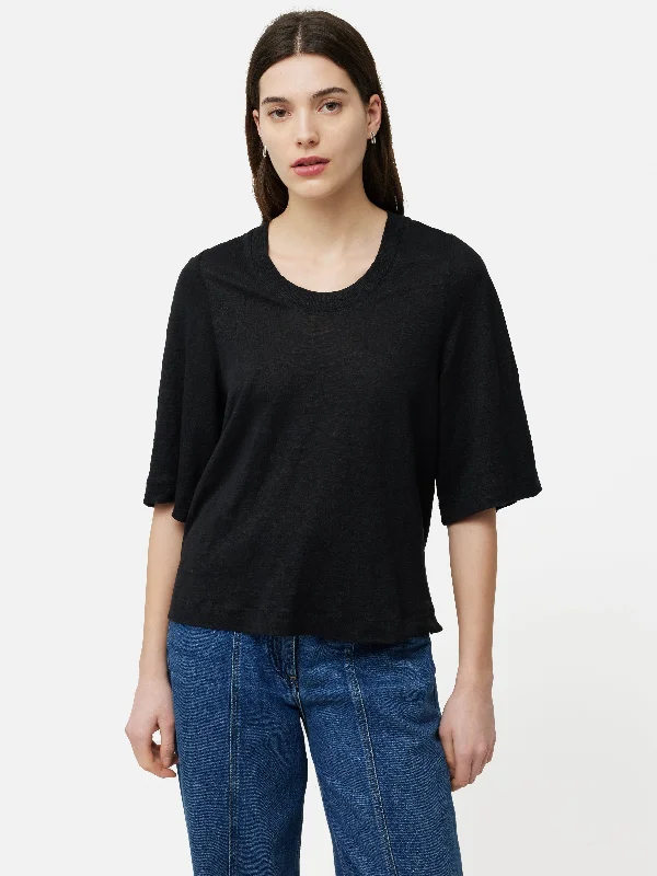 Linen Blythe Half Sleeve Tee | Black