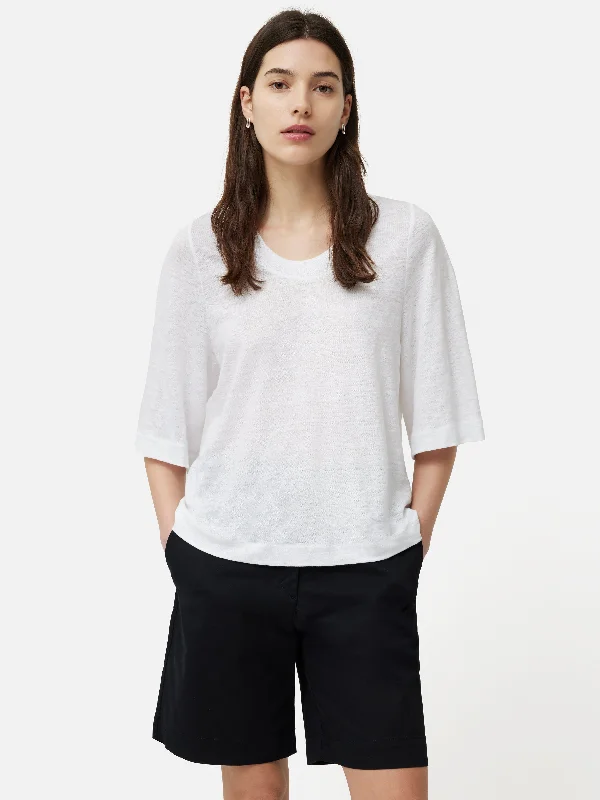 Linen Blythe Half Sleeve Tee | White