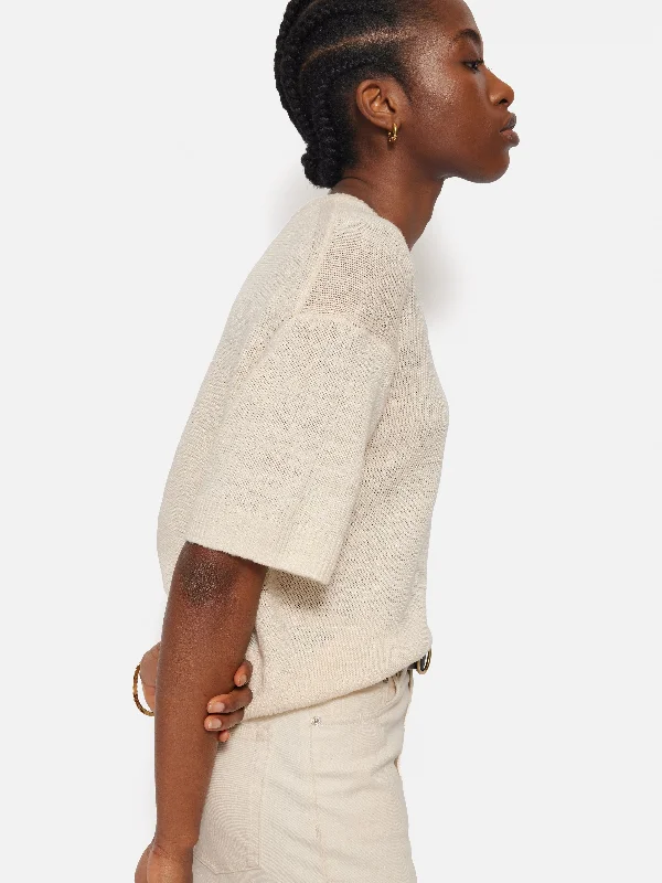 Linen Scoop Neck Knitted T-Shirt | Ivory