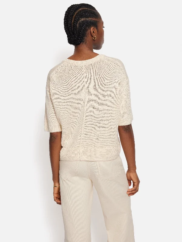 Linen Scoop Neck Knitted T-Shirt | Ivory