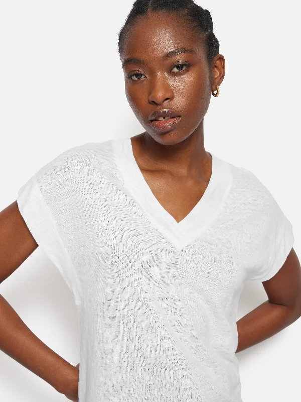 Linen V Neck Tee | White