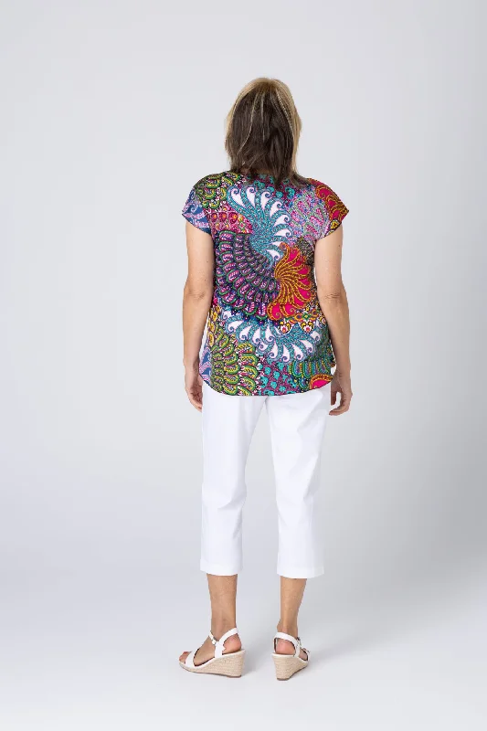 Peacock Print Short Sleeve Jersey Top