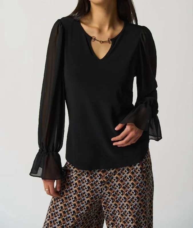 Ruffle Sleeve Top In Black