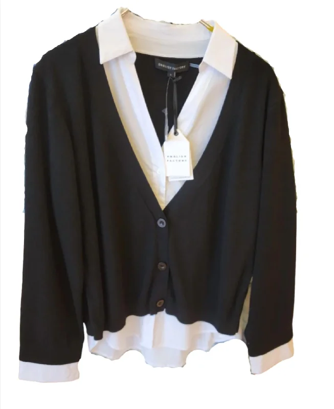 Sweater/shirt Combo Top In Black/white