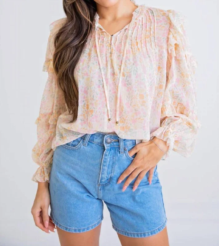 Thera Ruffle Top In Floral Pastel