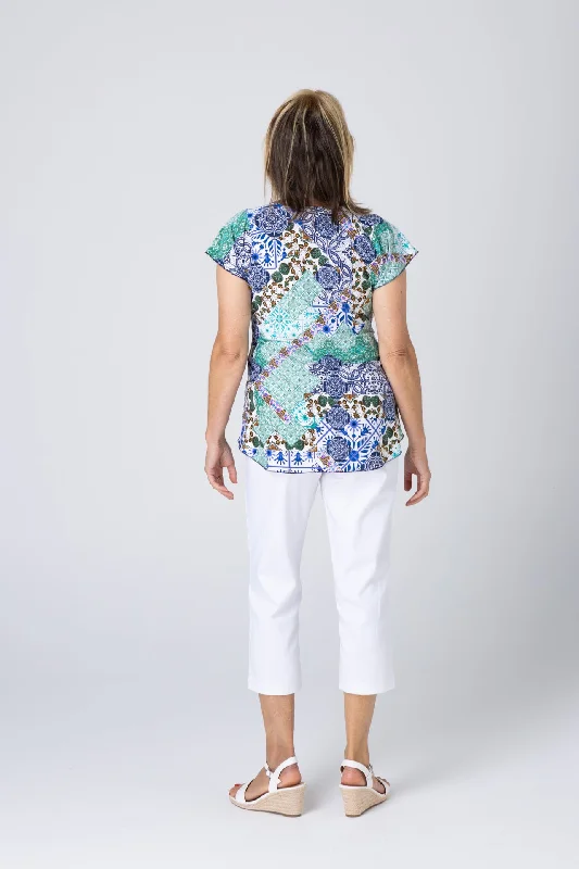 Tiles Print Short Sleeve Jersey Top