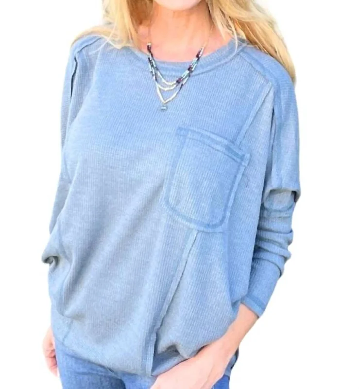 Waffle Knit Top In Dusty Blue