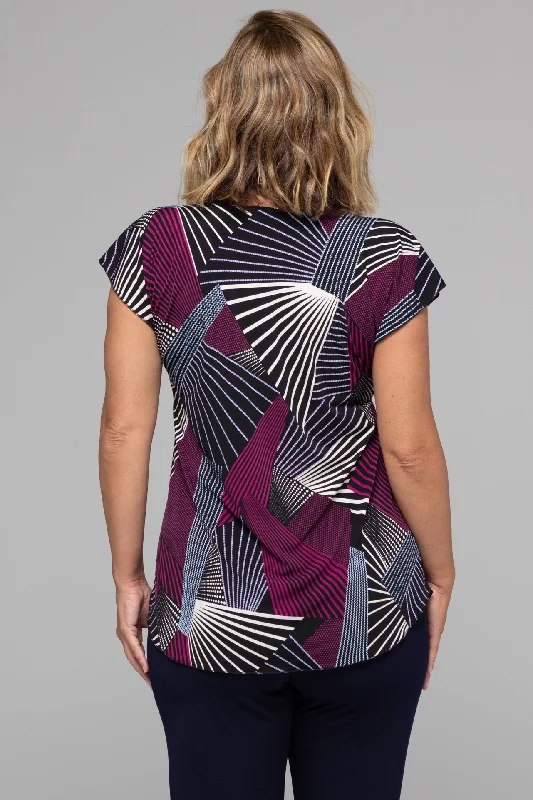 Wine Print Short Sleeve Jersey Top