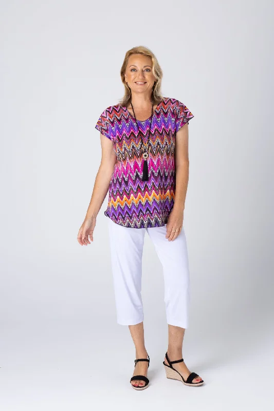 Zag Print Short Sleeve Jersey Top