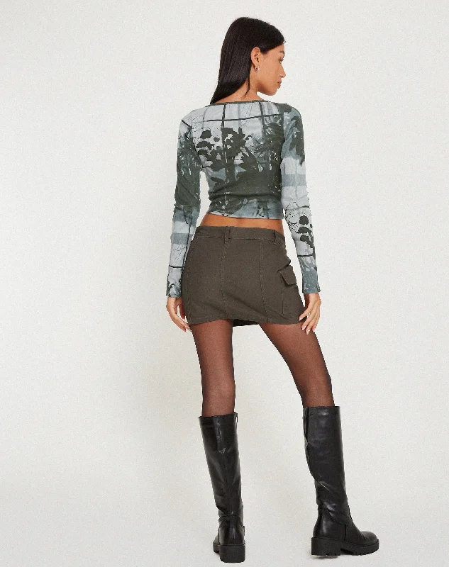 Amabon Long Sleeve Crop Top in Country Window Green