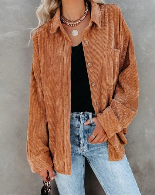 Corduroy Shirts Women Tops Solid Blouses