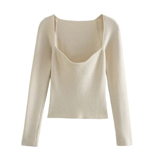 Stylish Chic Beige Knitted Cropped Blouses