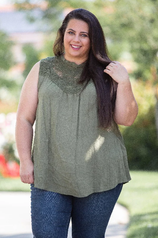 Boho Charm Sleeveless Top in Olive