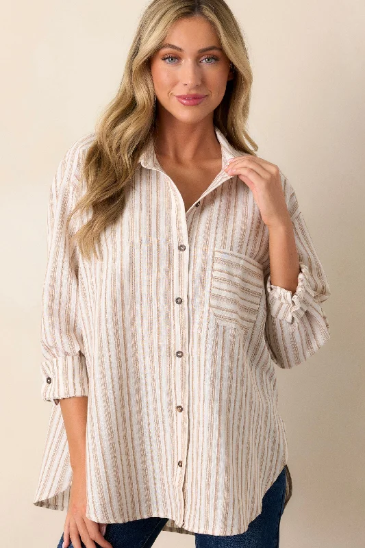 Boho Harmony Ivory Button Front Stripe Top