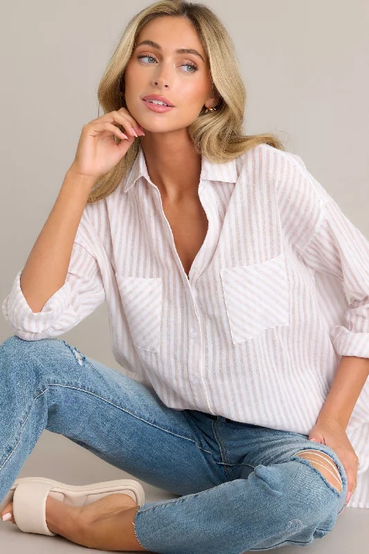 Catch Your Gaze Beige Stripe Top