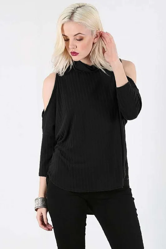 Cara Cropped Sleeve Cold Shoulder Ribbed Top