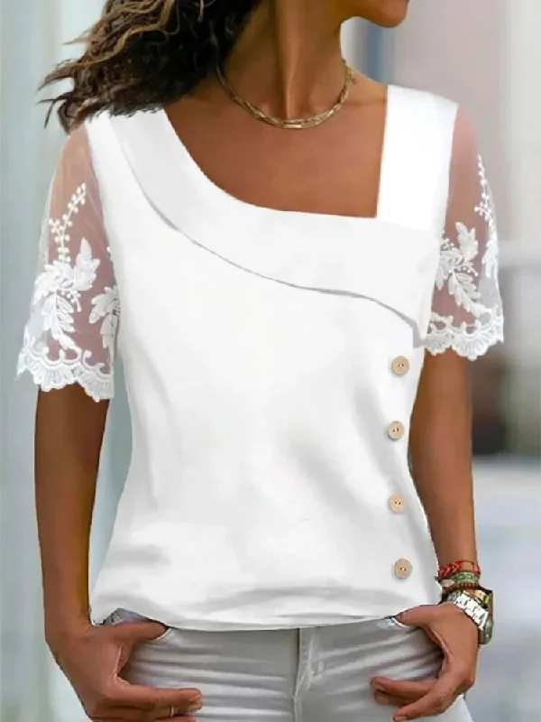 Elegant Lace Asymmetrical Neck Blouses