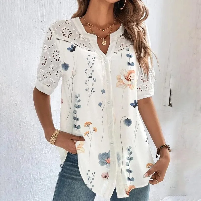 Elegant Lace Short Sleeve Blouses