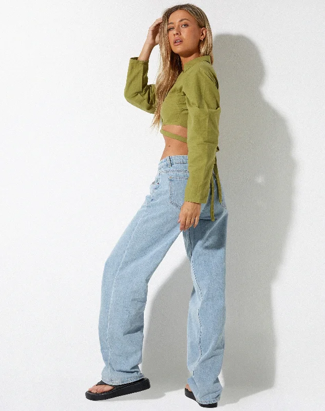 Elyse Crop Top in Linen Rami Green