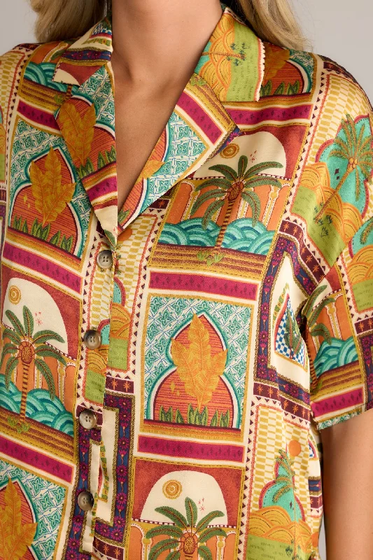 Exotic Escape Tropical Print Multi Button Front Top