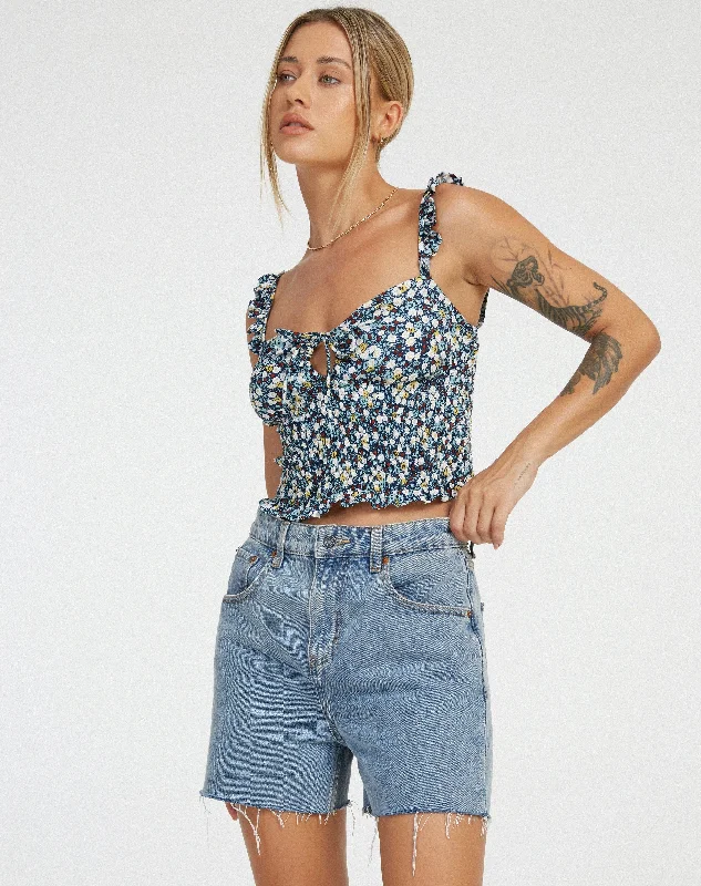 Ezra Crop Top in Floral Field Navy