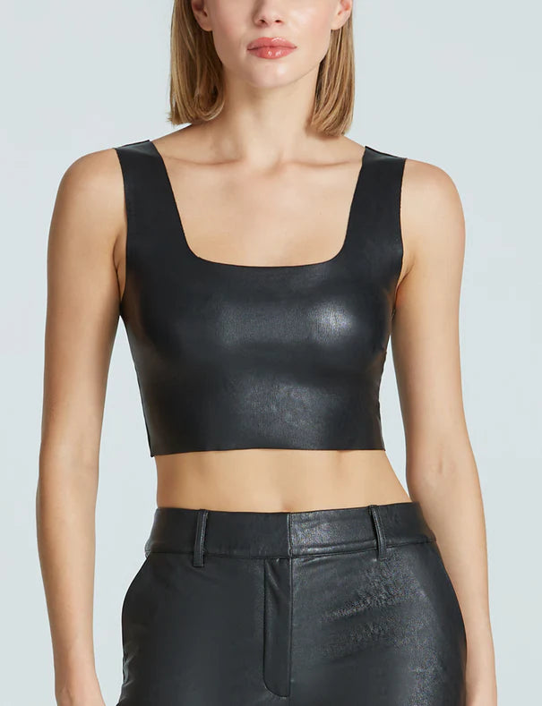 Faux Leather Squareneck Crop