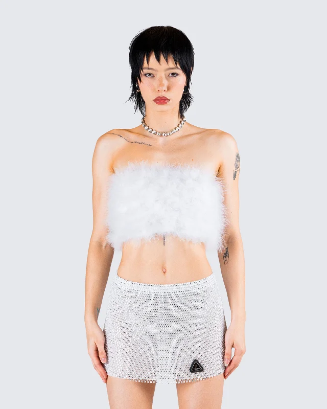 Francis White Feather Cropped Top