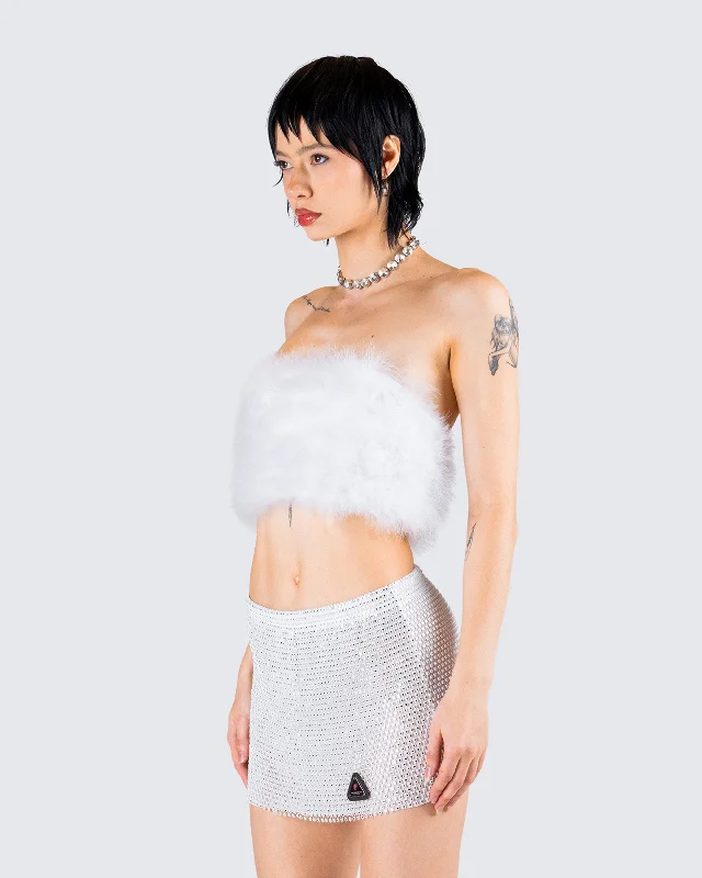 Francis White Feather Cropped Top