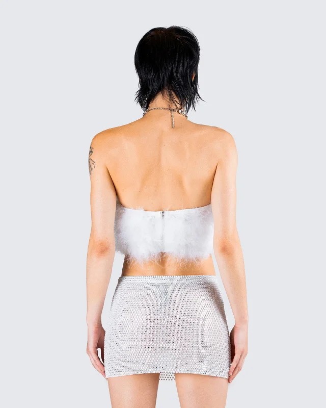 Francis White Feather Cropped Top