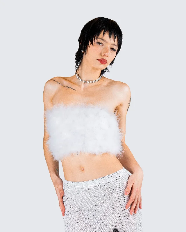 Francis White Feather Cropped Top