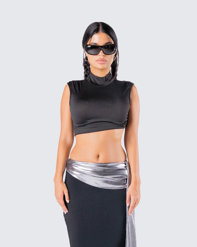 Freya Black Turtleneck Crop Top