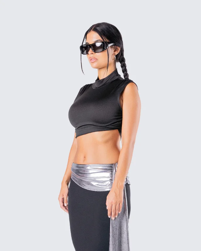 Freya Black Turtleneck Crop Top