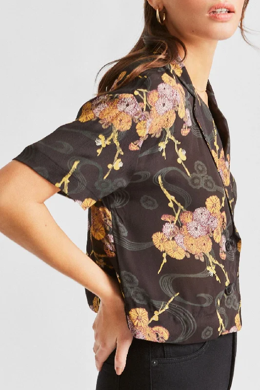 Gemma Black Moss Print Cropped Shirt