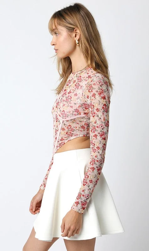 Get A Bloom Floral Mesh Bustier Crop Top