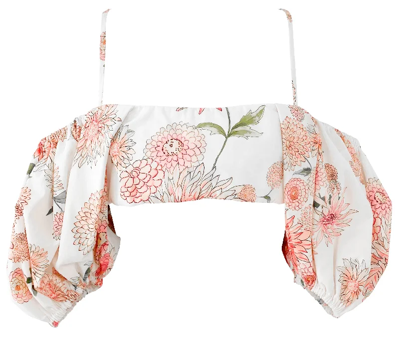 Giambattista Valli Floral Print Cropped Blouse in Pink and White