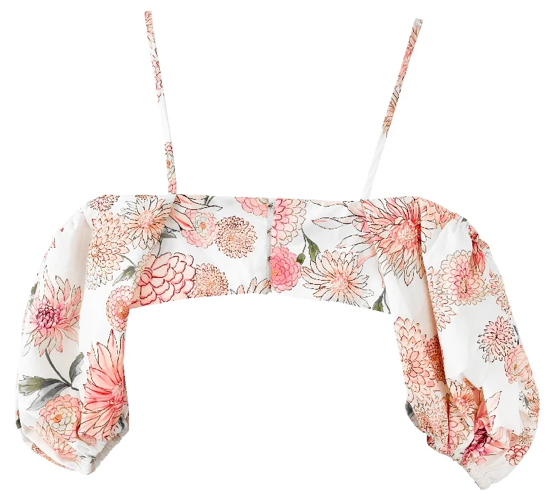 Giambattista Valli Floral Print Cropped Blouse in Pink and White