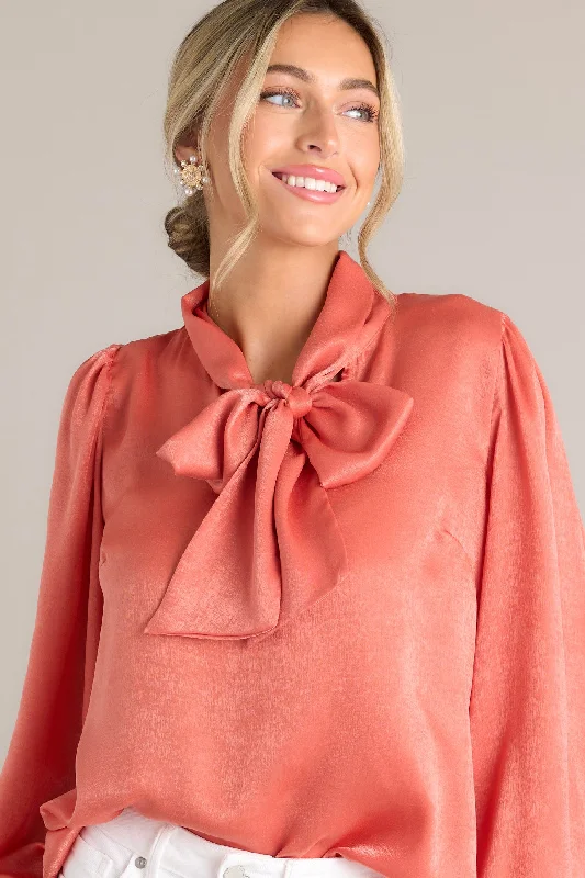 I'm In Charge Pink Coral Tie Neck Top