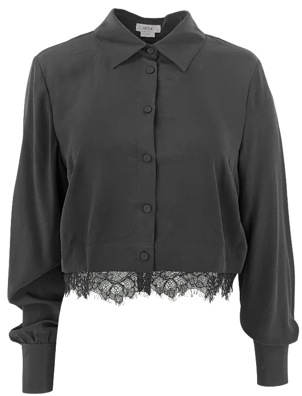 Jason Wu Cropped Blouse with Corded Lace Trim in Black