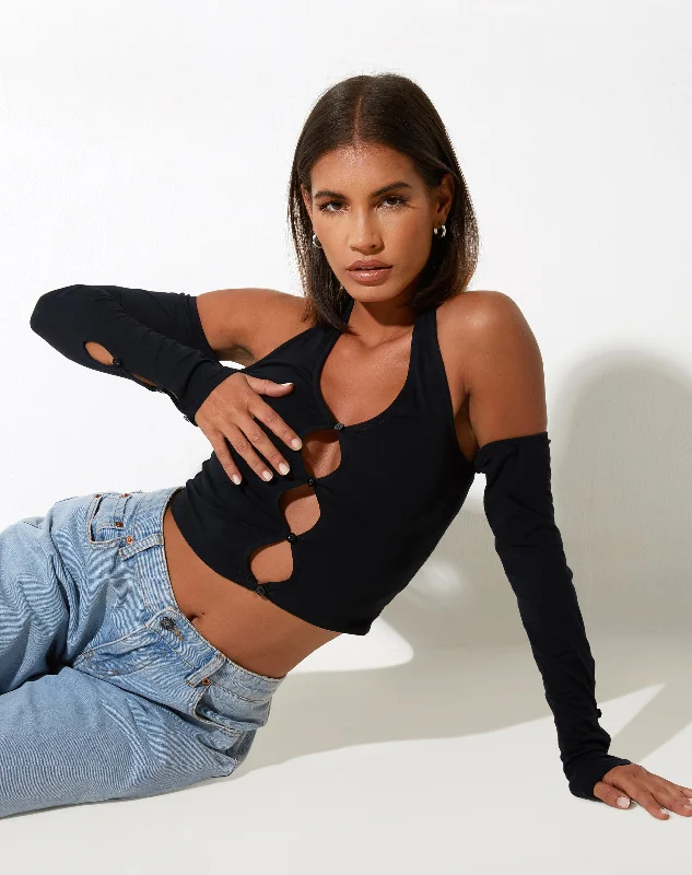 Jayne Crop Top in Lycra Black