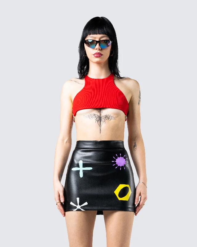 Jordy Red Rib Cropped Racer Top