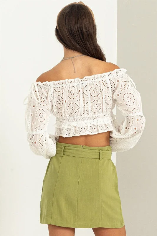 Love Letter Off Shoulder White Eyelet Crop Top