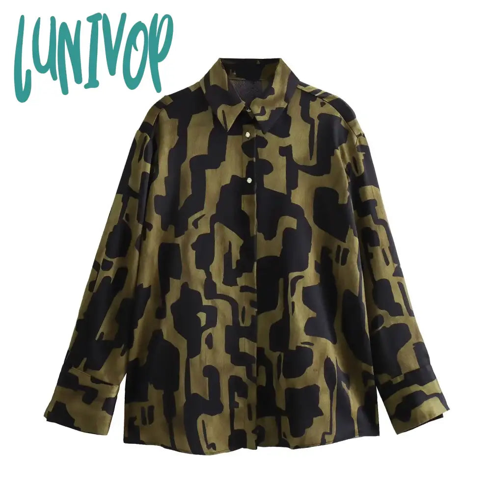 Lunivop Casual Textured Printed Shirts For Women New Fashion Lapel Collar Long Sleeve Button Blouse Vintage Elegant Office Lady Blouse