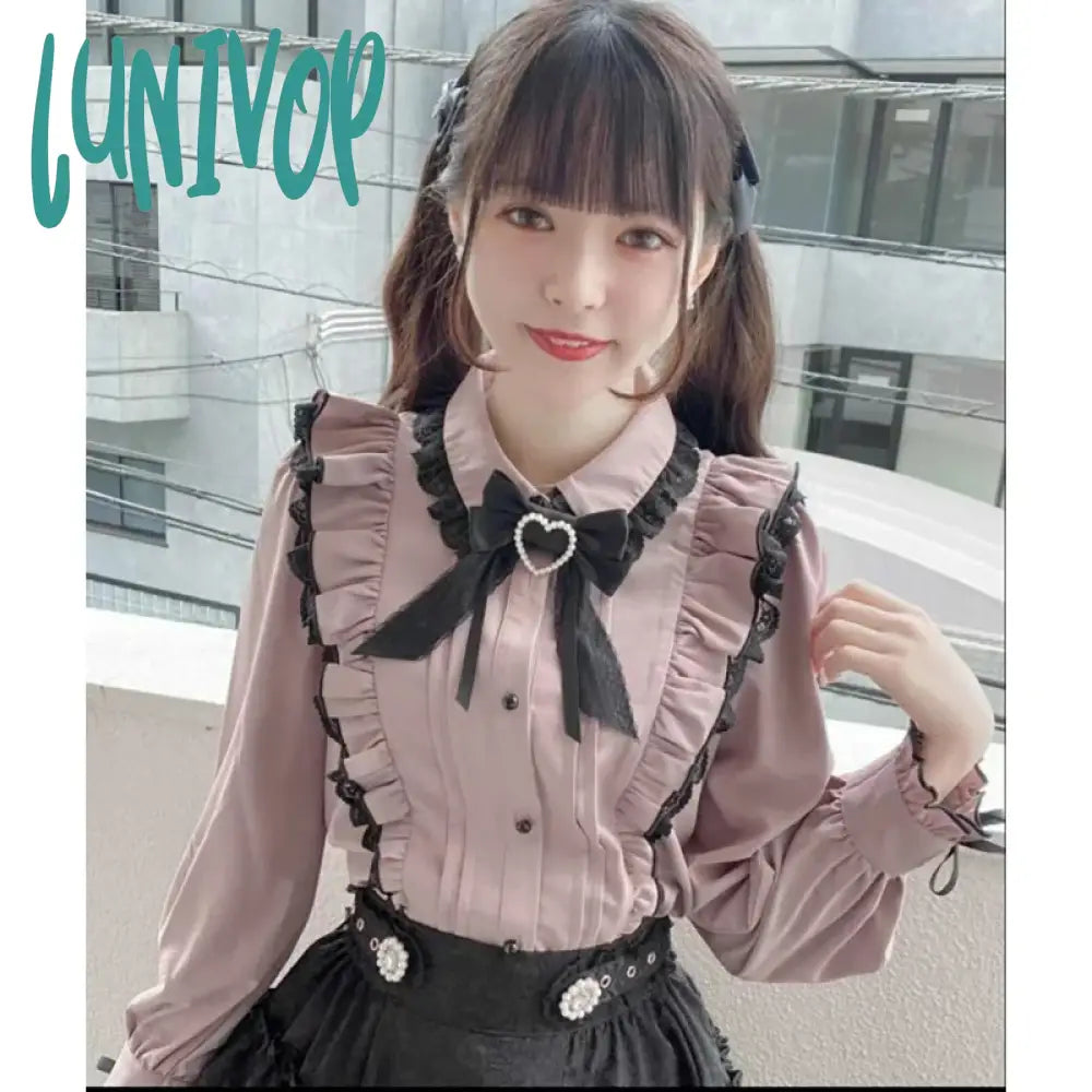 Lunivop Kawaii Women Shirts Lolita Y2K Cute Japanese Style Blouse Elegant Long Sleeve Sweet Tops Casual Office Ladies Aesthetic Shirt