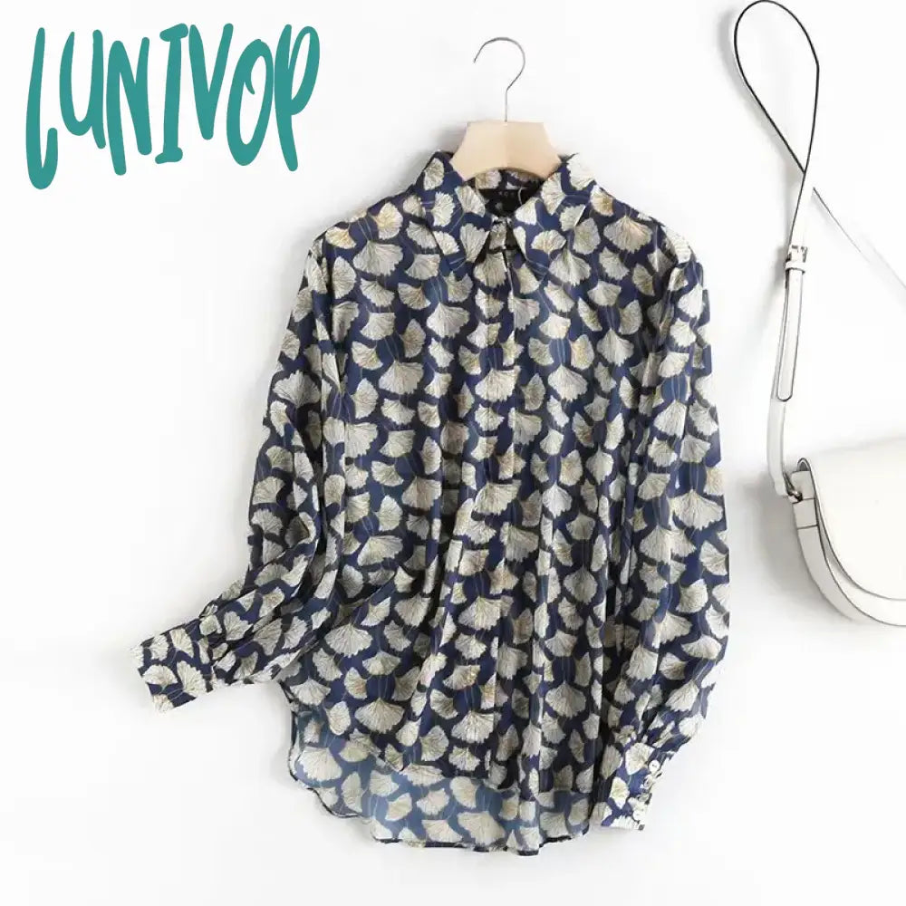 Lunivop Leaves Printed Shirts For Women Single Breasted Long Sleeve Lapel Collar Casual Blouses 2024 New Spring Elegant Fashion Blouse